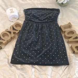 Beautiful blue velvet tube dress with rhinestones